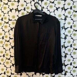 Zara Black Satin Button-Up Shirt